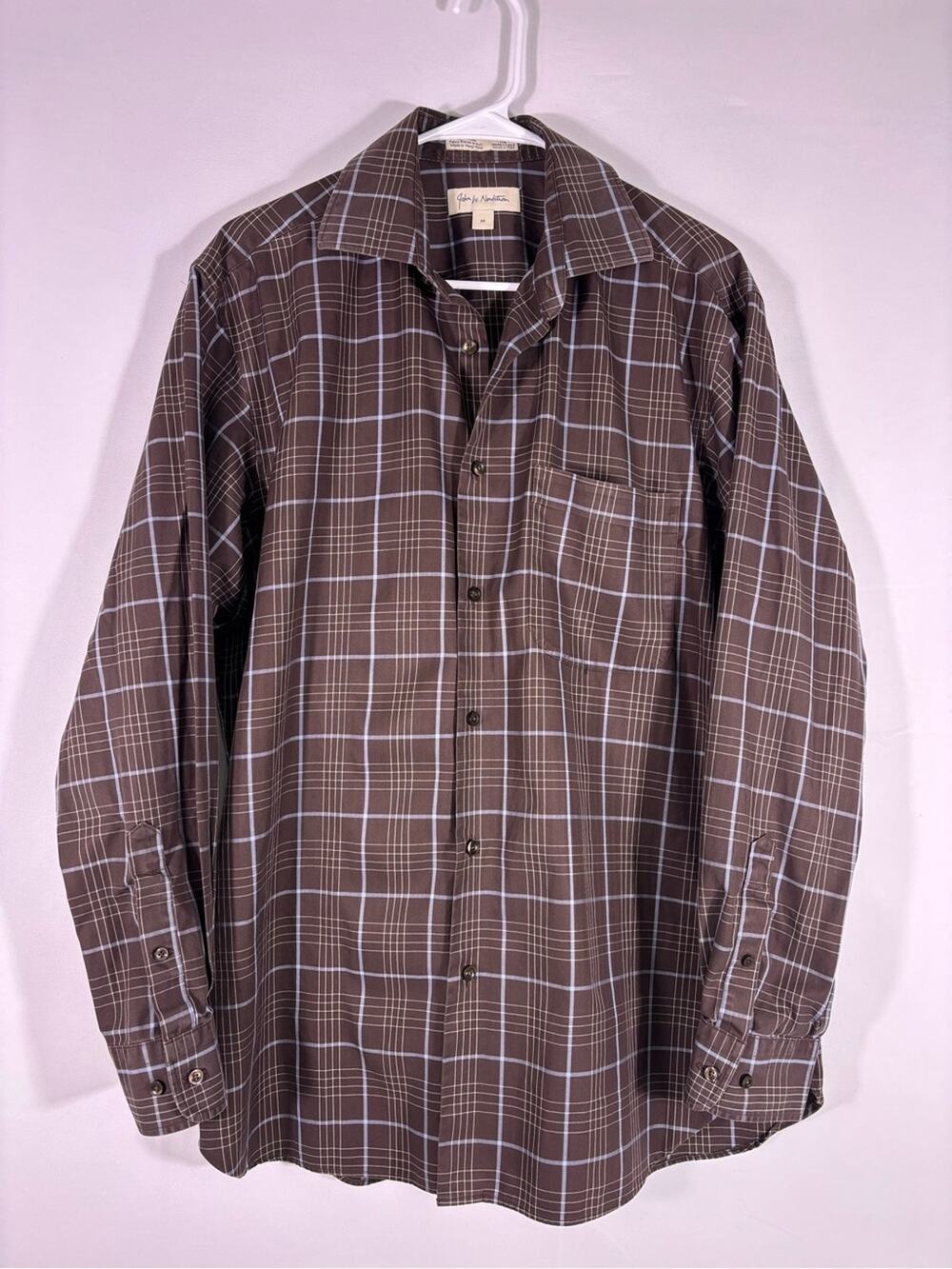 John W Nordstrom Italian Cotton Brown Plaid Button Up Shirt M